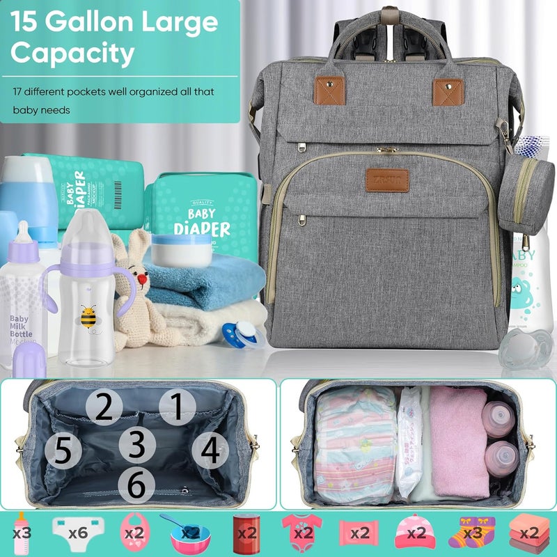 ZRSUN Diaper Bag Backpack for Mom and Dad, Large Capacity Baby Travel Bag with USB Charging Port, Waterproof Foldable Baby Bag for Boys and Girls, Stylish Maternity Backpack for Travel & Hospital，Grey - Image 2